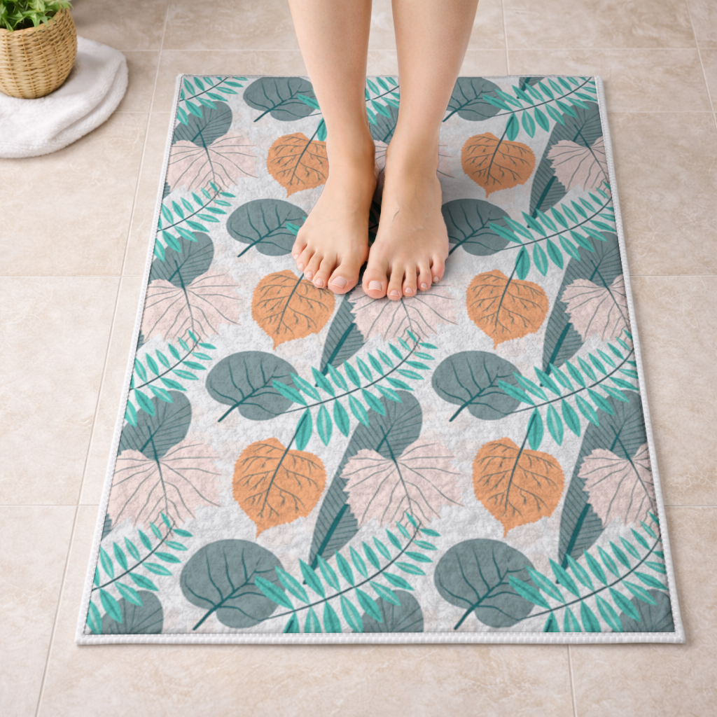Modern Tropical Leaves Bath Mat