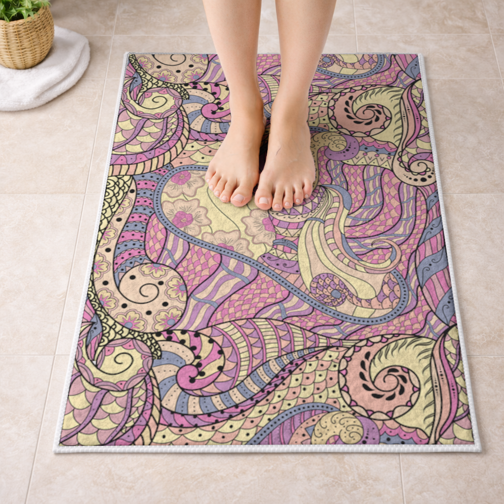 Psychedelic Zentangle Floral Bath Mat