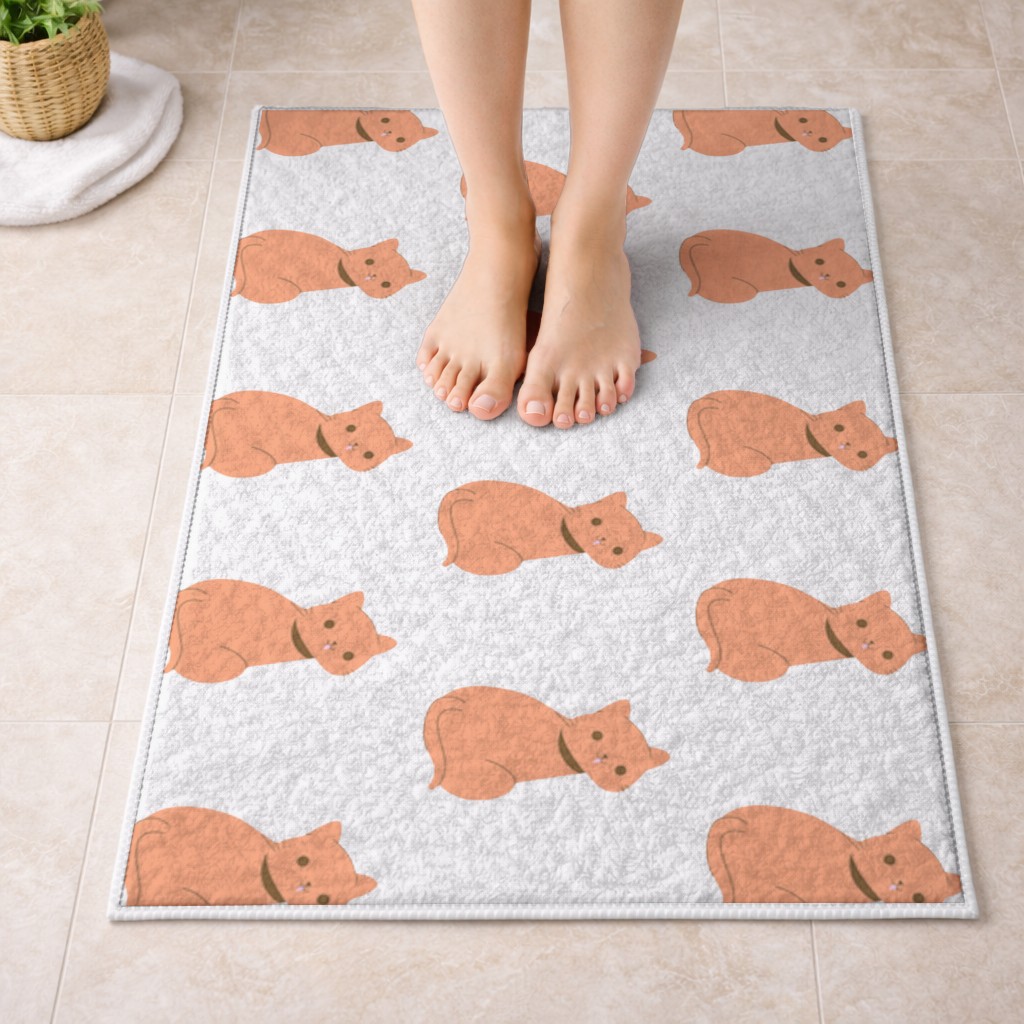 Kawaii Orange Cat Blep Bath Mat