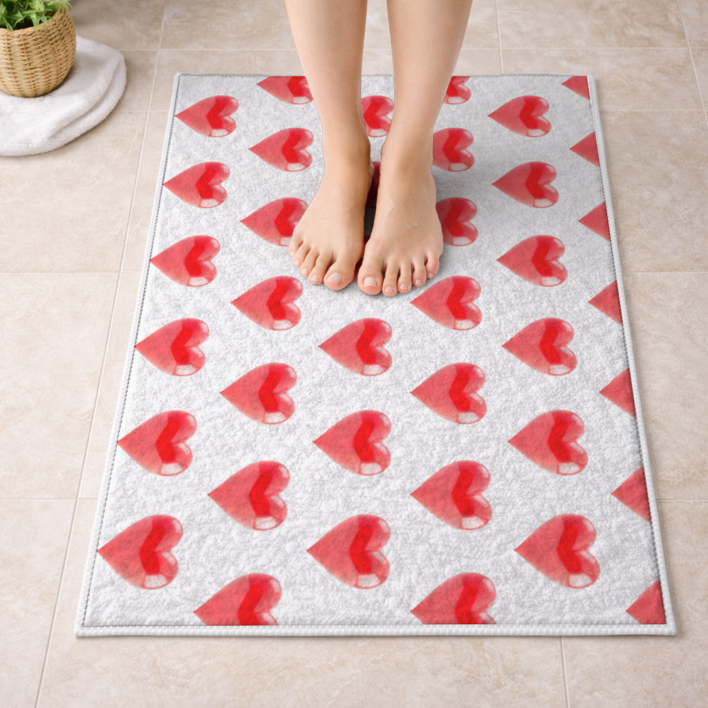 Glossy Red 3D Heart Bath Mat