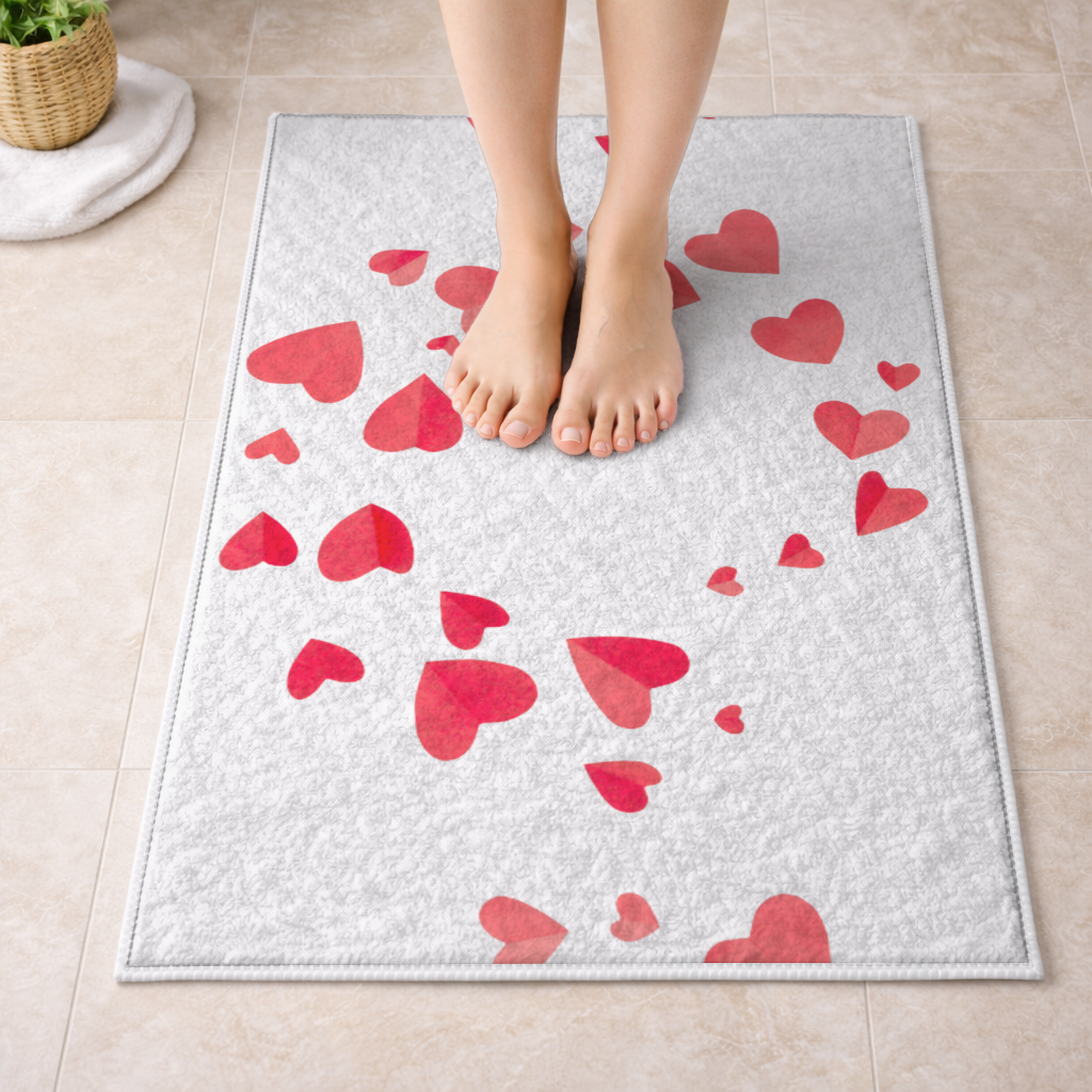 Red Hearts Frame Design Bath Mat