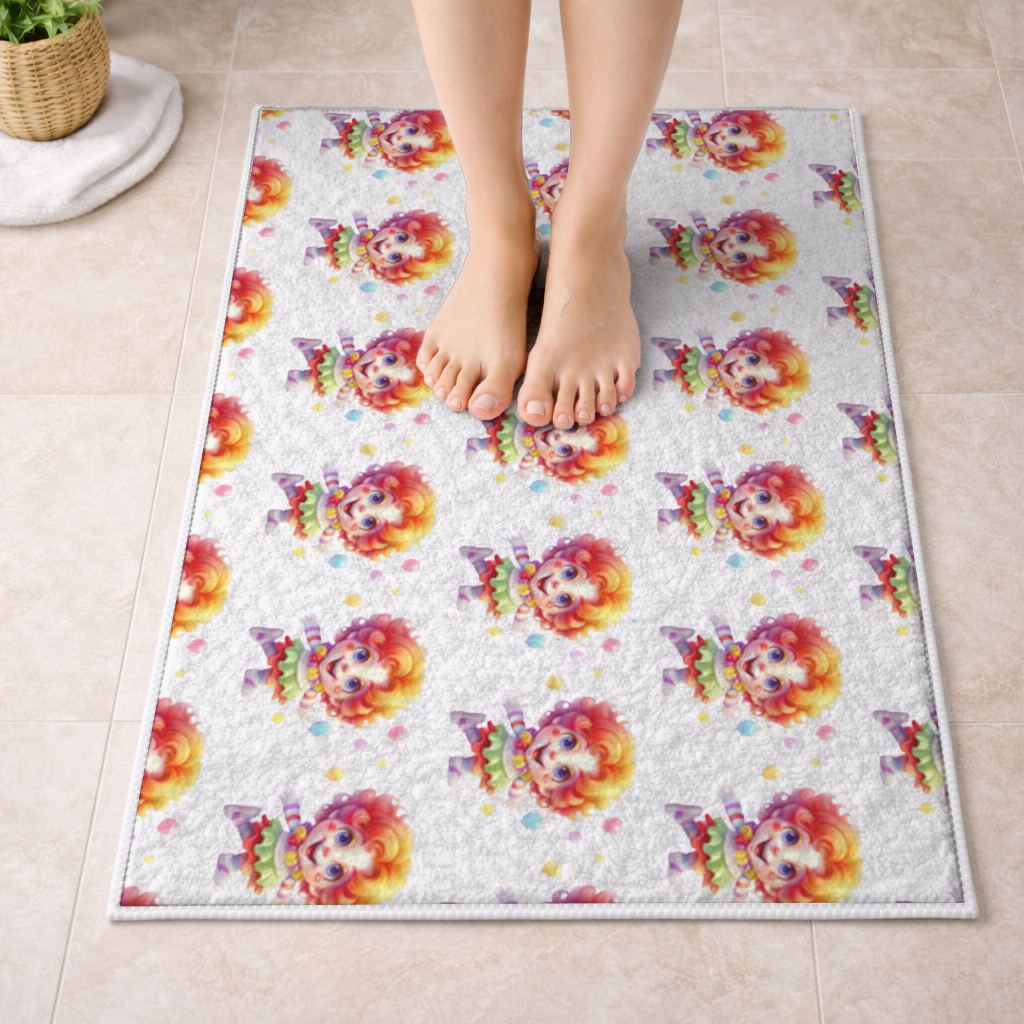 Cute Rainbow Hair Happy Clown Bath Mat