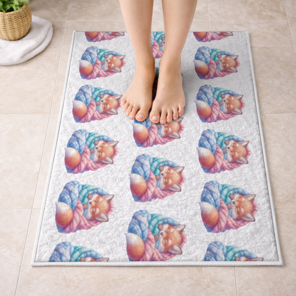 Sleeping Fox Knitted Blanket Bath Mat