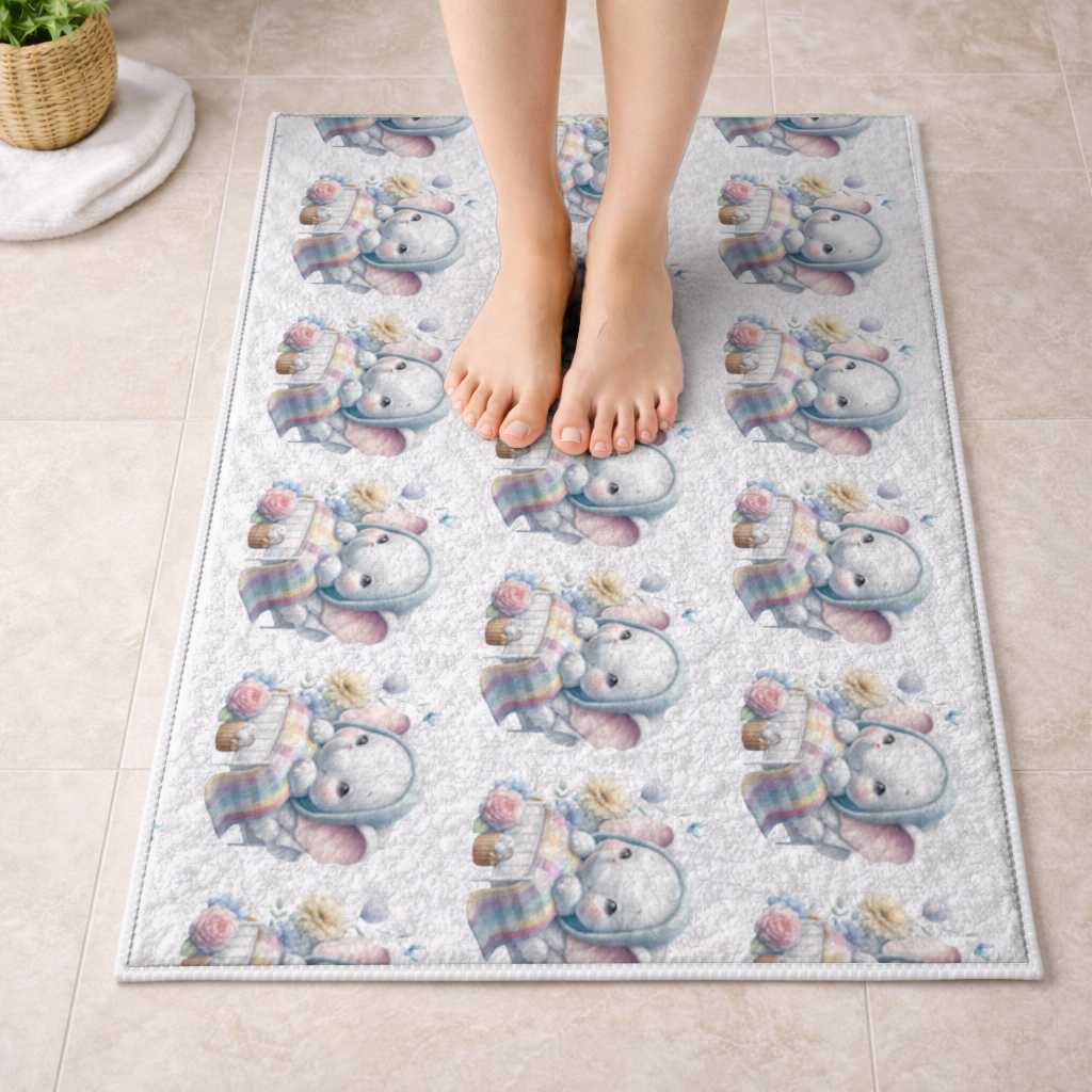 Sleeping Baby Elephant in Bed Bath Mat
