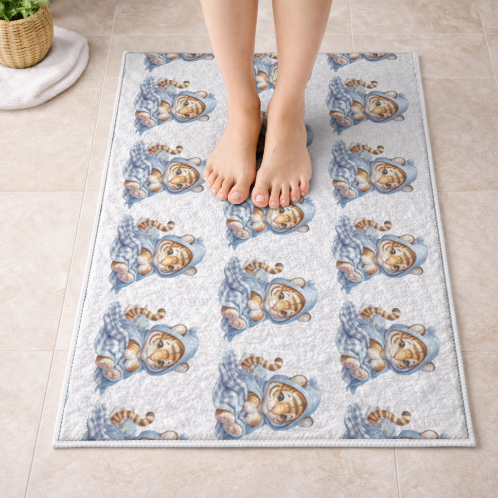 Sleepy Baby Tiger Cub on Books Bath Mat