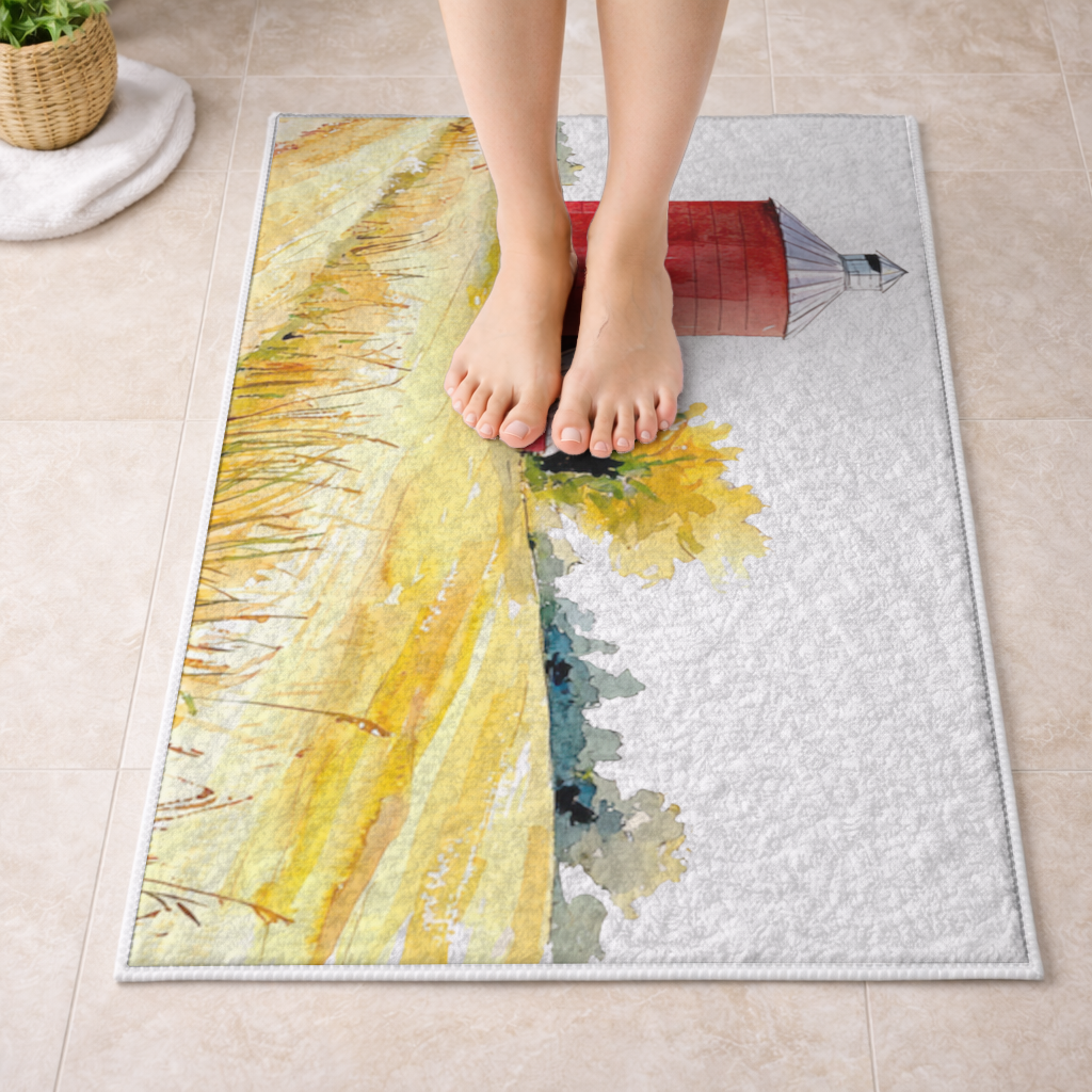 Red Farm Silo and Golden Wheat Field Bath Mat