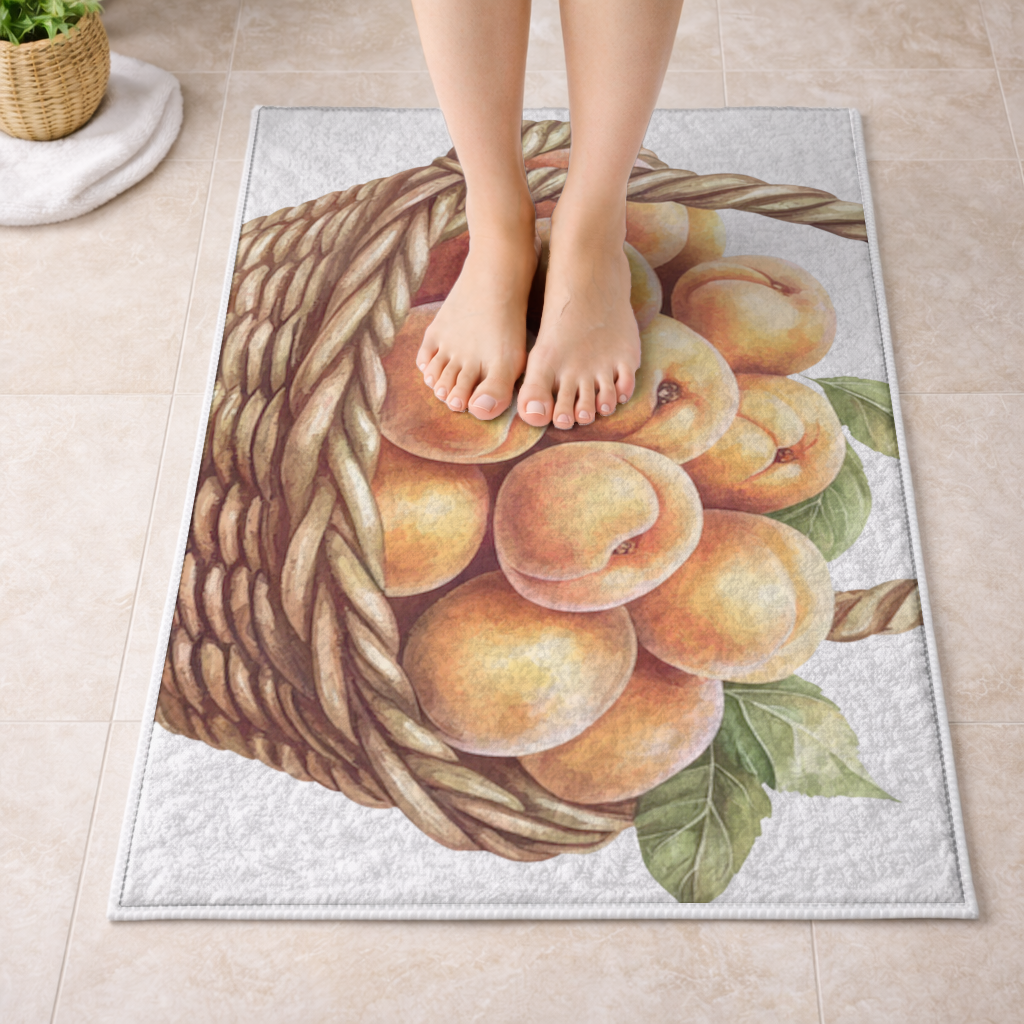 Fresh Peaches in Wicker Basket Bath Mat