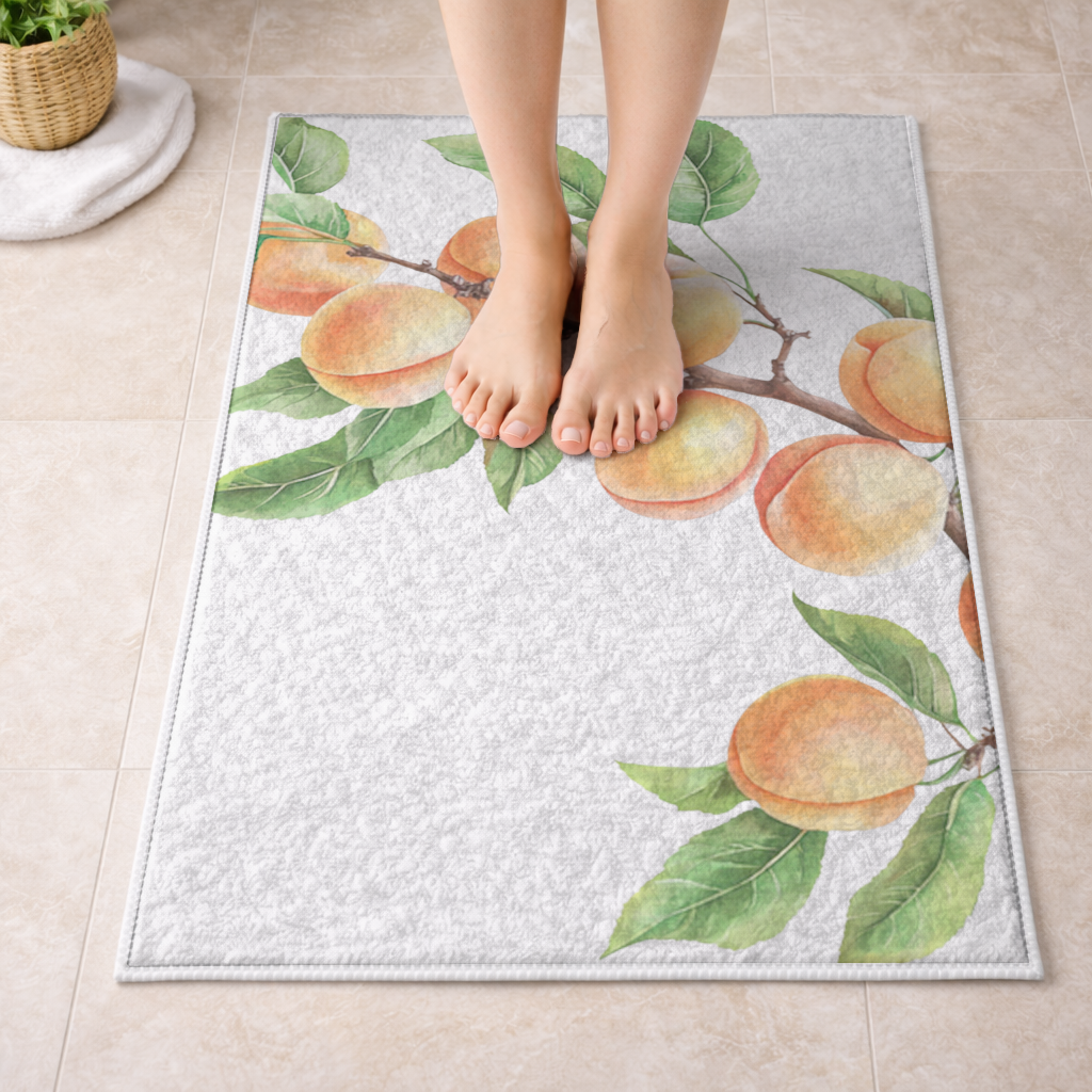 Ripe Orange Apricot Fruit Branch Bath Mat
