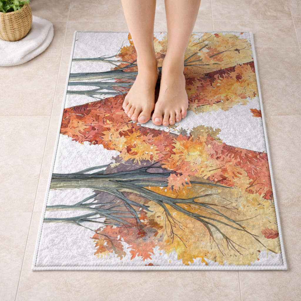 Orange Autumn Forest Letter M Bath Mat
