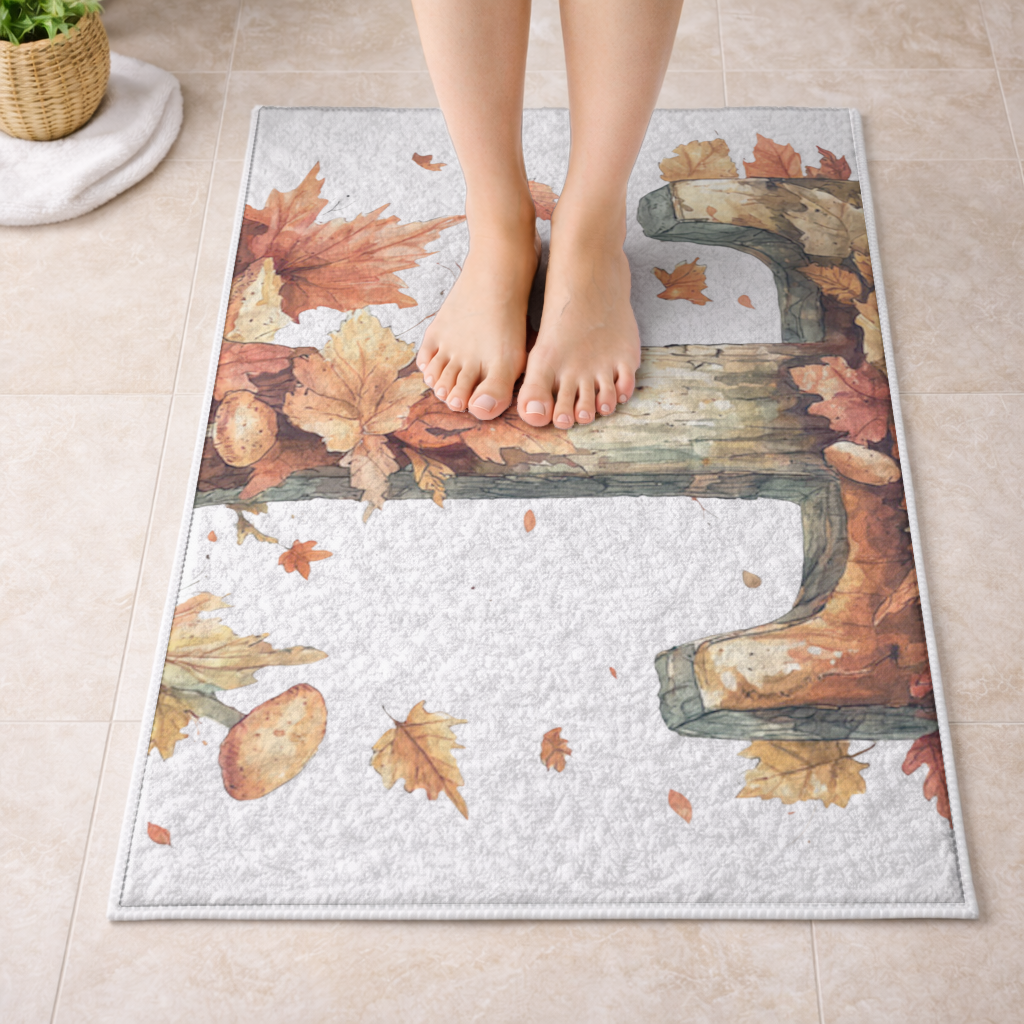 Autumn Leaf Wooden Letter T Bath Mat