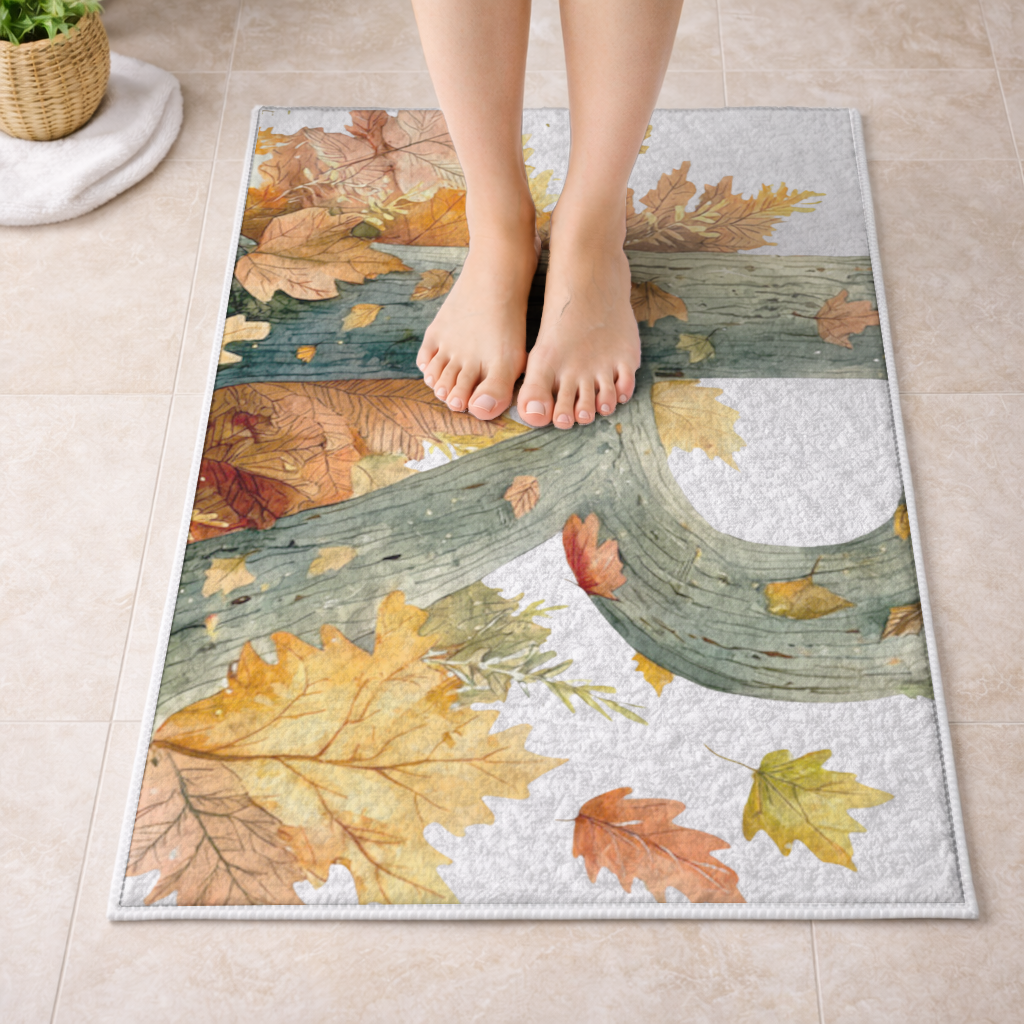 Autumn Letter R with Fall Leaves Bath Mat