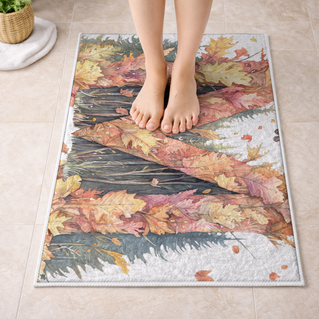 Autumn Letter M With Fall Leaves Bath Mat
