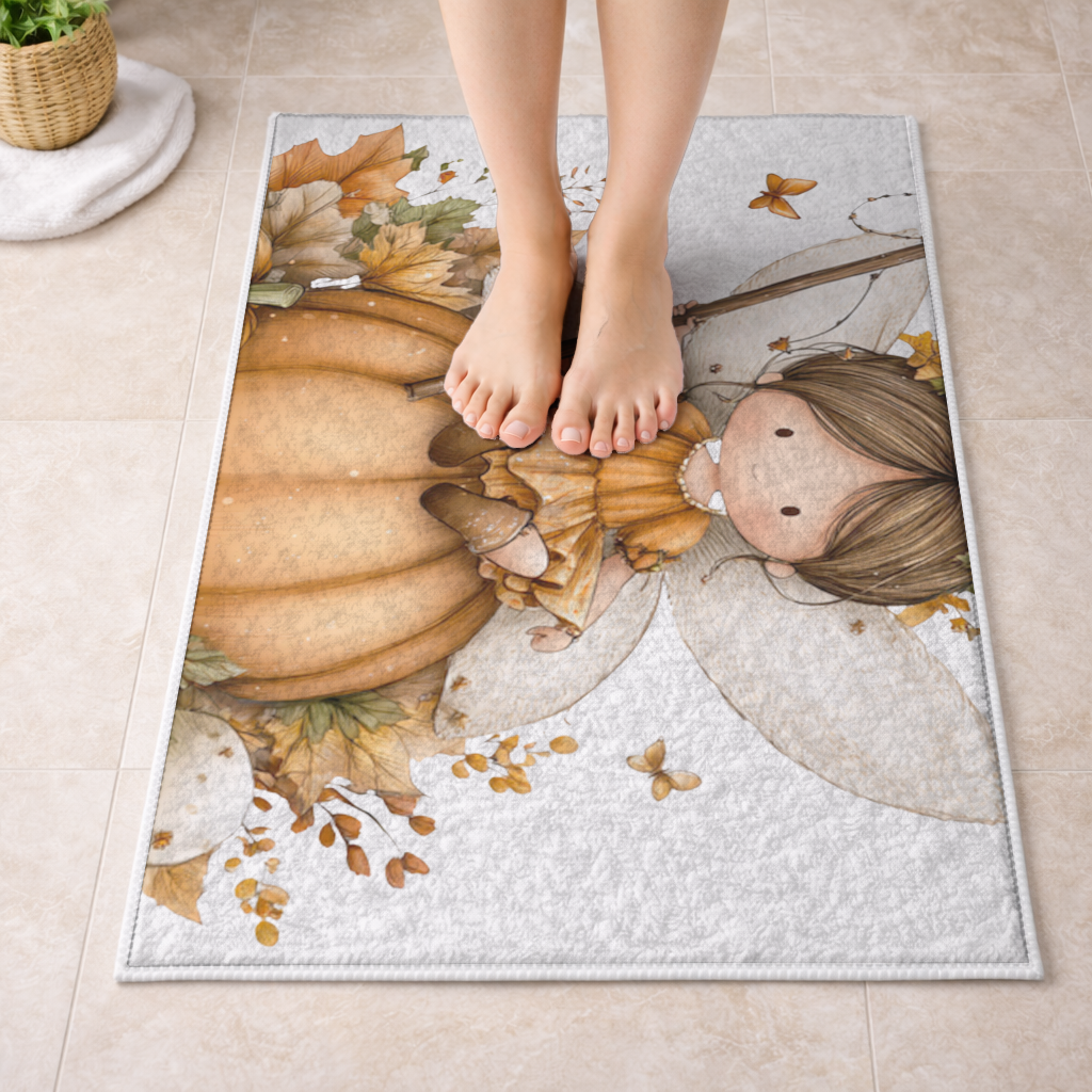 Whimsical Autumn Pumpkin Fairy Bath Mat