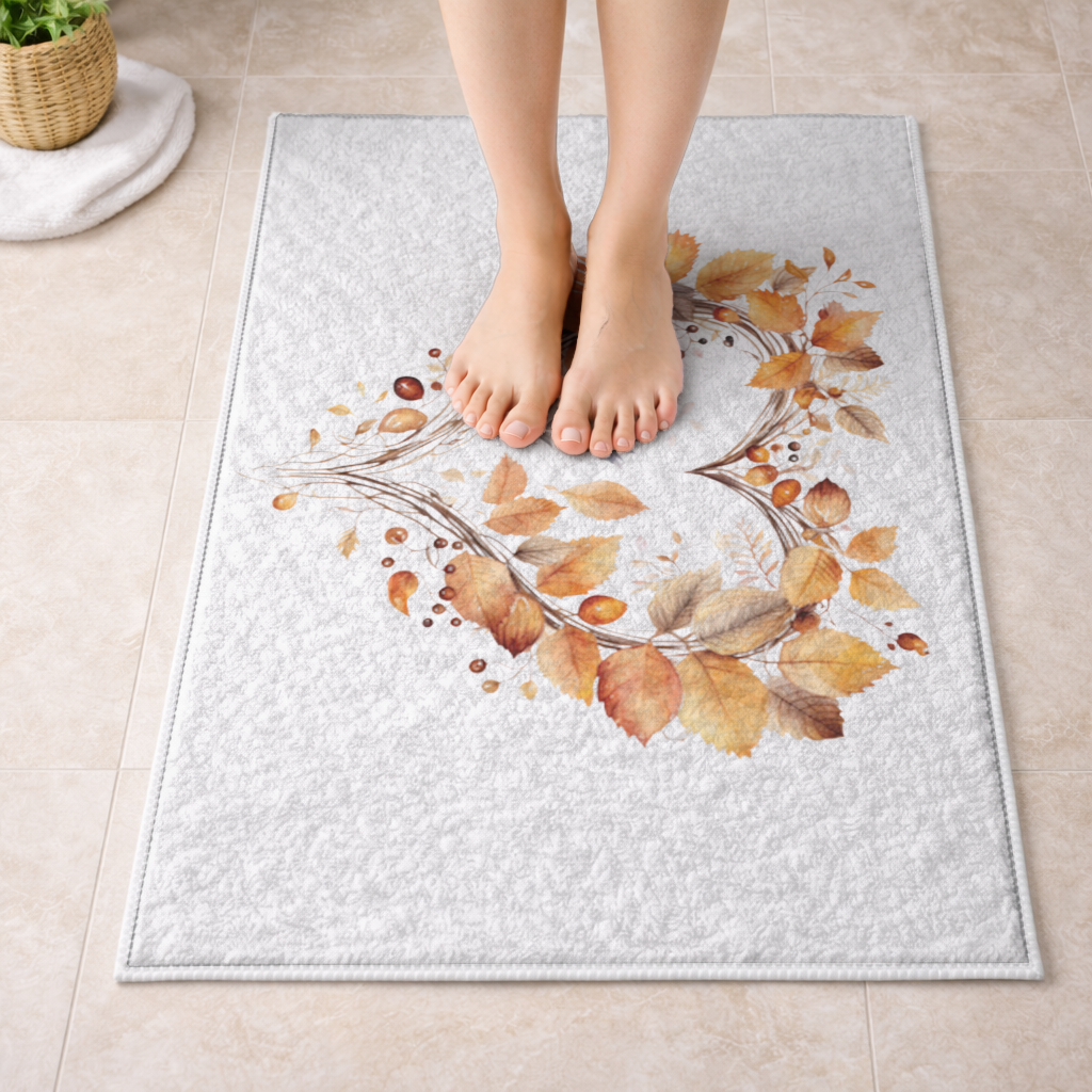 Turuncu Sonbahar Yaprakları Kalbi Banyo Halısı