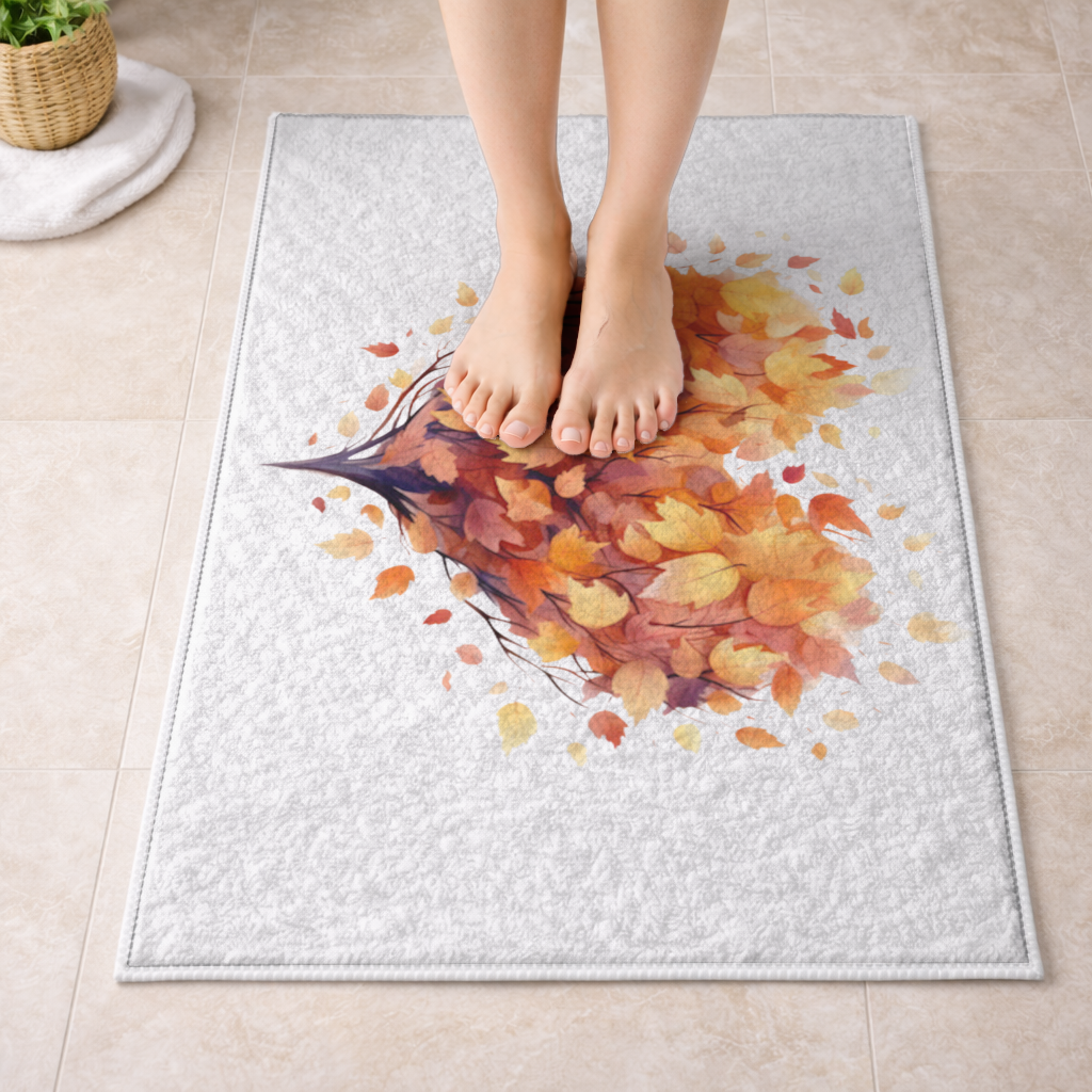 Autumn Leaf Heart Bath Mat