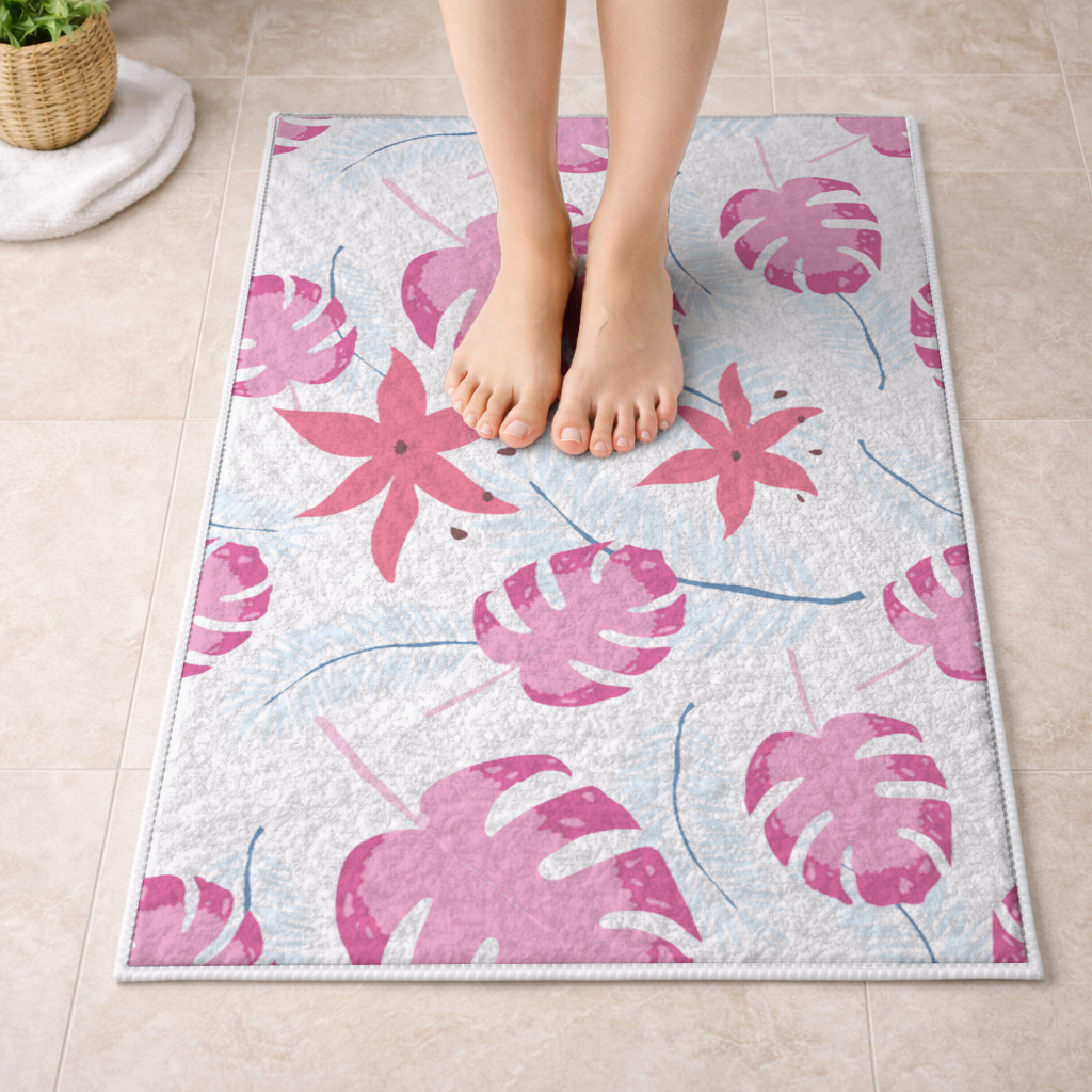 Pink Monstera and Tropical Lily Bath Mat