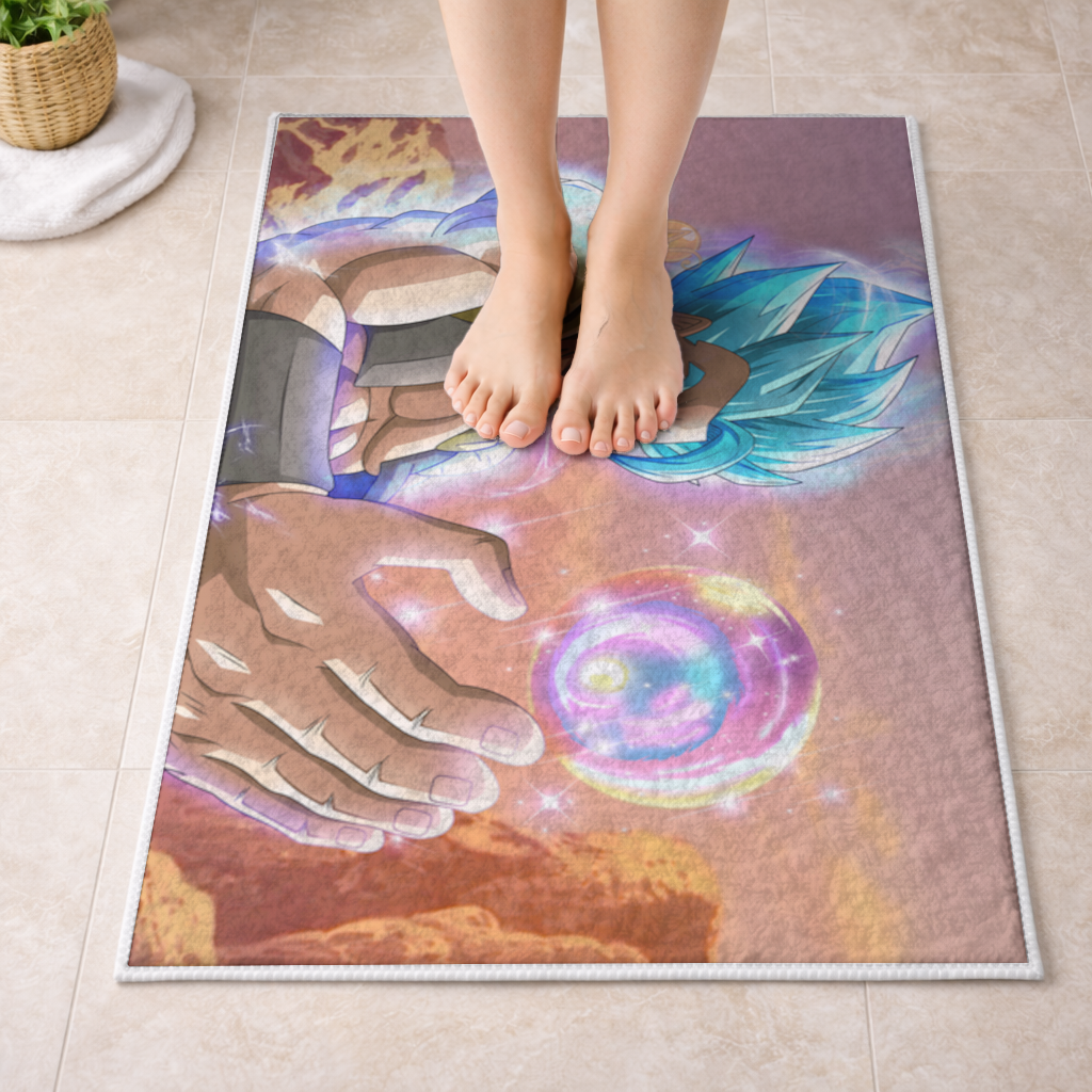 Blue Haired Warrior with Energy Orb Bath Mat