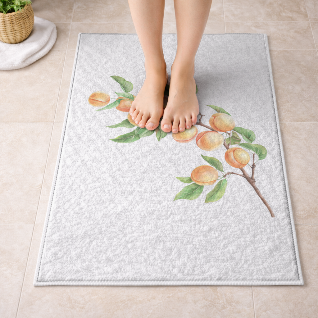Ripe Orange Apricot Fruit Branch Bath Mat