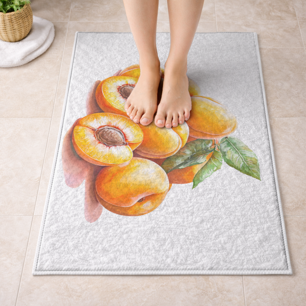 Sulu Boya Kayısı ve Yaprak Banyo Halısı