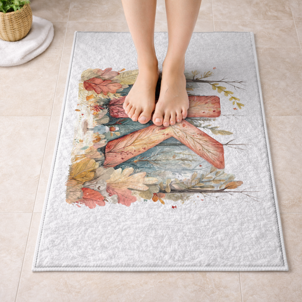 Sonbahar Ormanı K Harfi Banyo Halısı