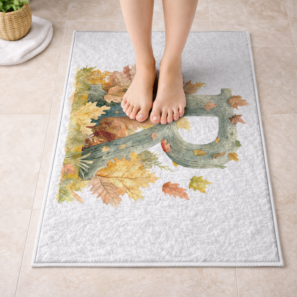 Autumn Letter R with Fall Leaves Bath Mat