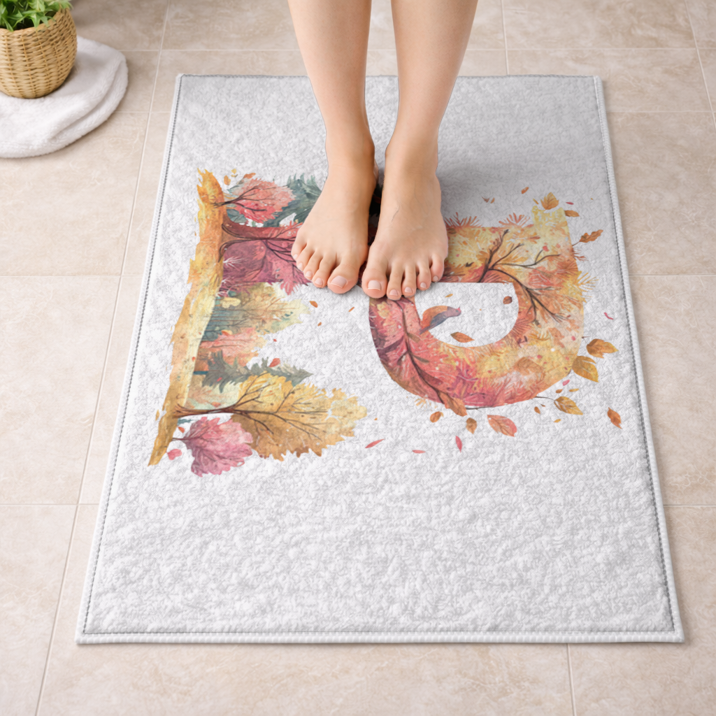 Turuncu Yapraklı Orman Kuşu P Harfi Banyo Halısı