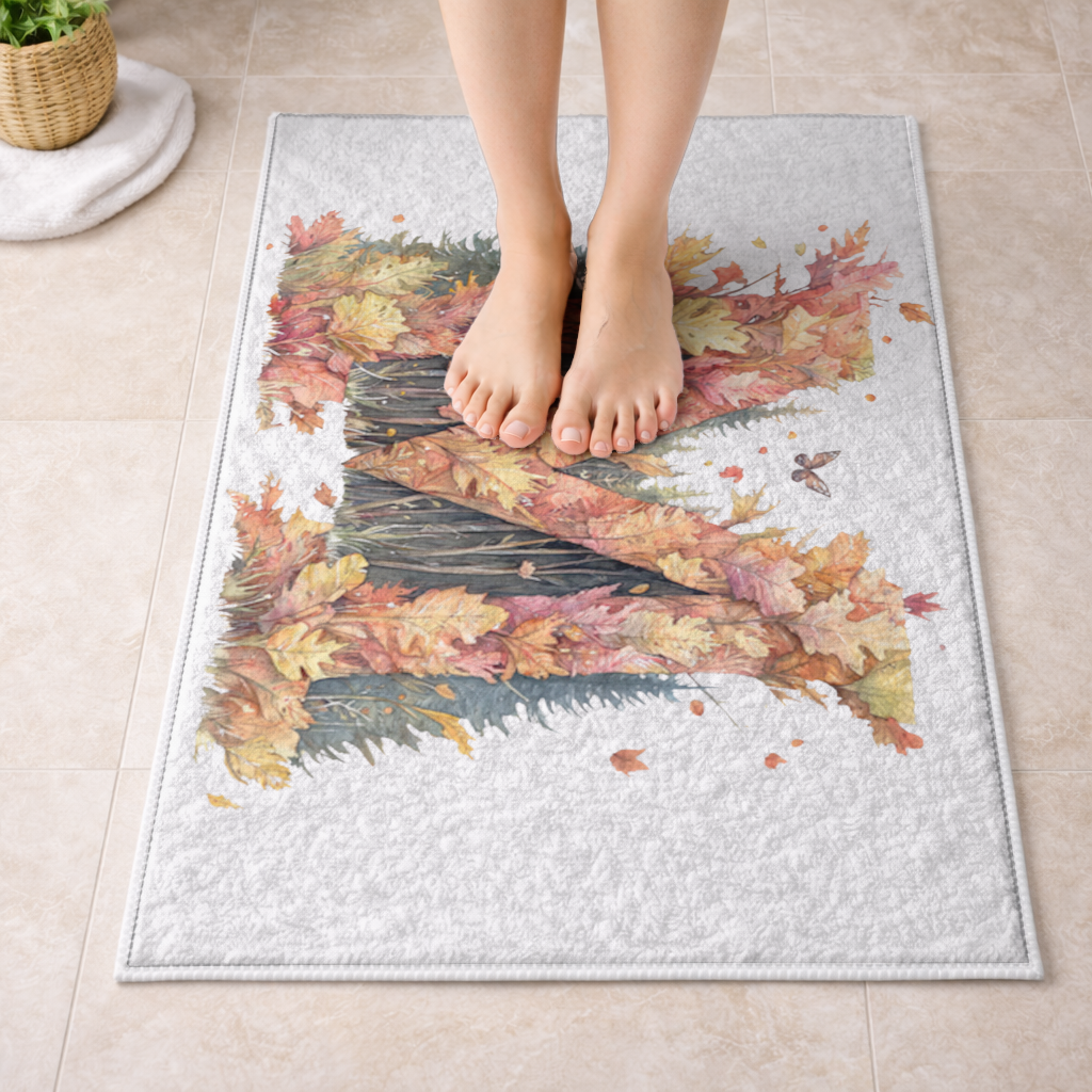 Sonbahar Yapraklı M Harfi Banyo Halısı