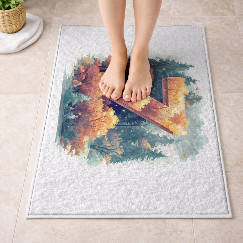 Sonbahar Yapraklı Orman Z Harfi Banyo Halısı