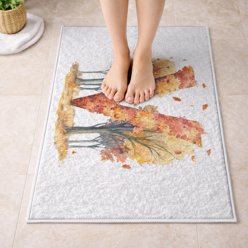 Turuncu Sonbahar Ormanı M Harfi Banyo Halısı