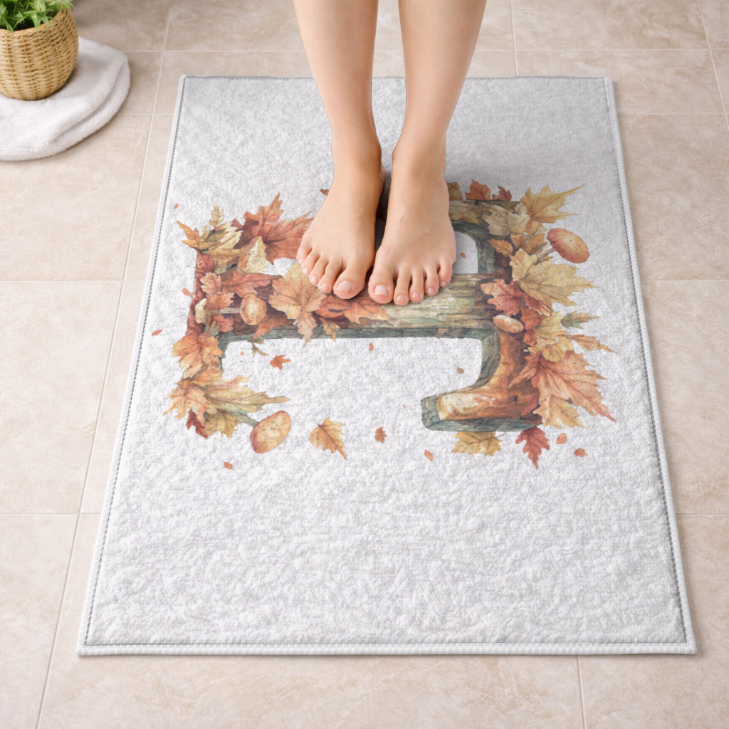 Sonbahar Yapraklı Odunsu T Harfi Banyo Halısı