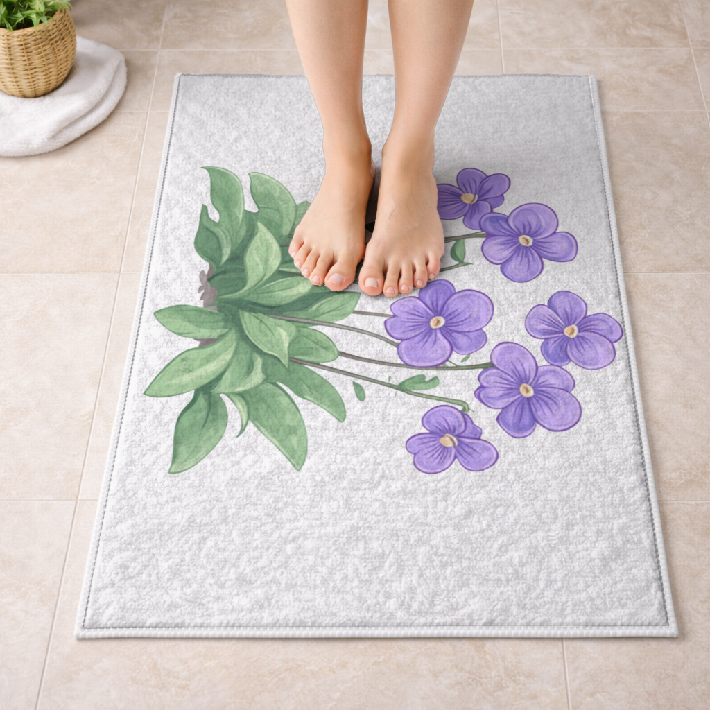 Kır Çiçekleri Mor Menekşeler Banyo Halısı