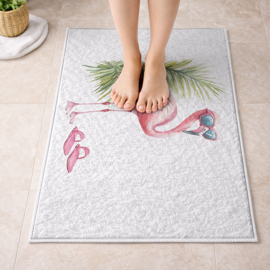 Güneş Gözlüklü Pembe Flamingo Banyo Halısı