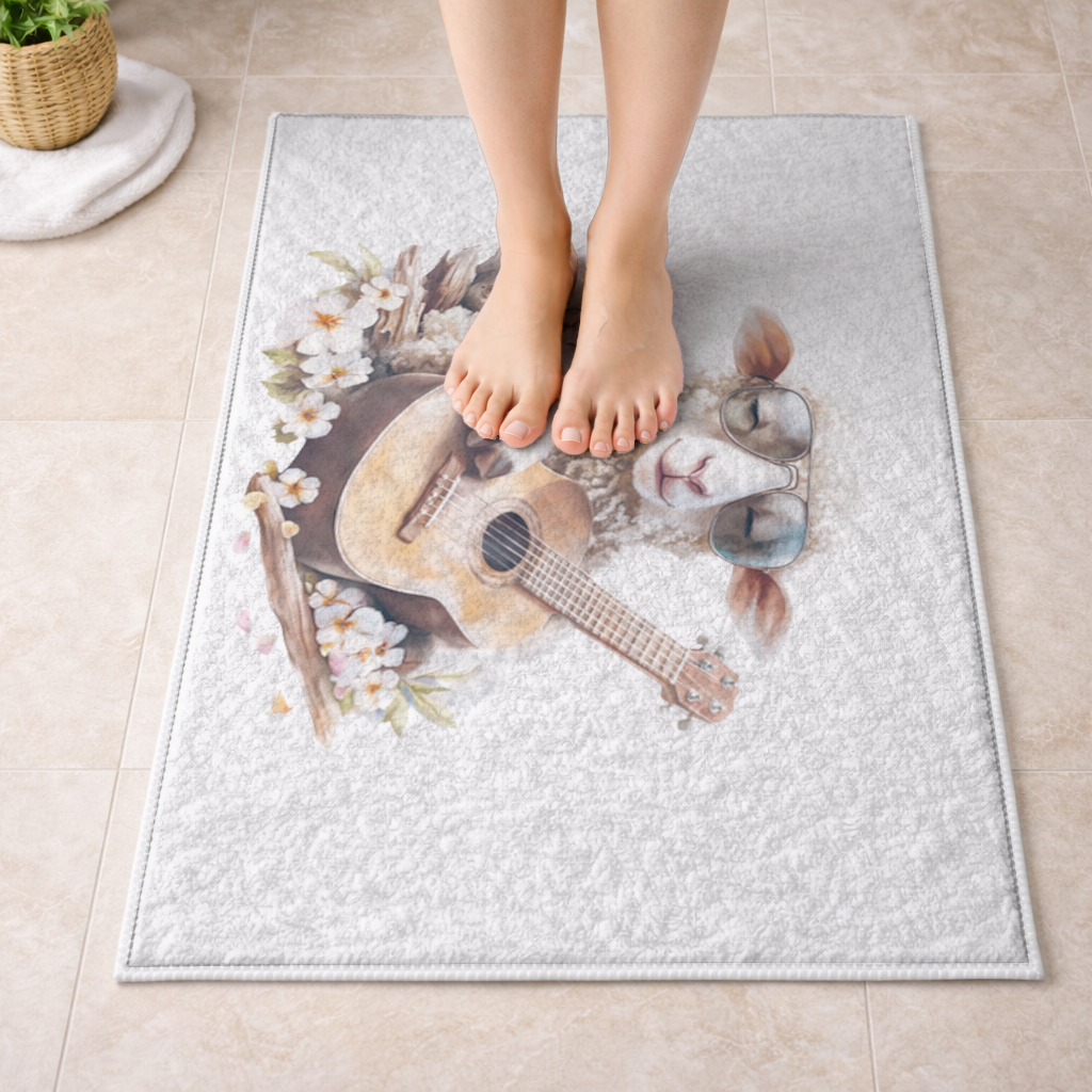 Ukulele Çalan Havalı Gözlüklü Koyun Banyo Halısı