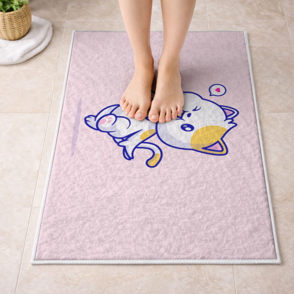 Boba Çayı İçen Kawaii Kedi Banyo Halısı