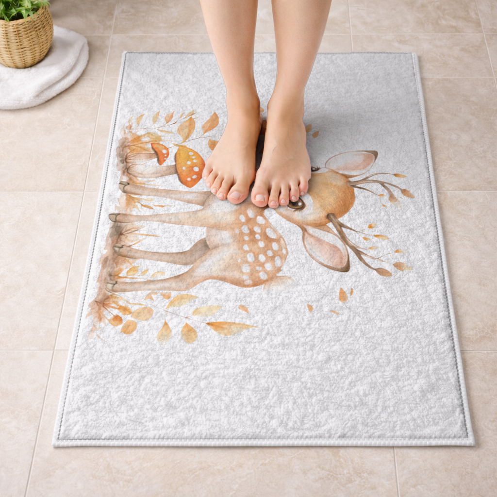 Whimsical Autumn Woodland Fawn Bath Mat