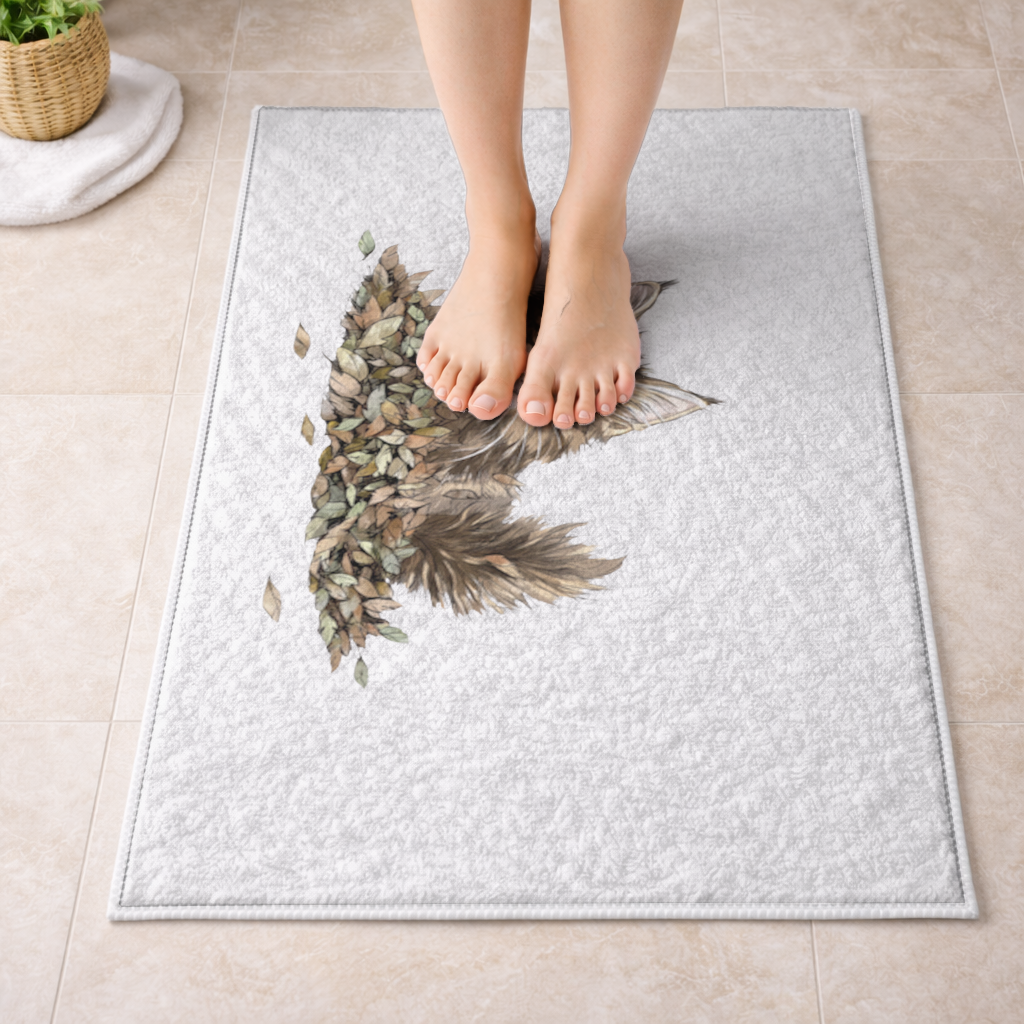 Yapraklar Arasında Sevimli Yavru Kedi Banyo Halısı