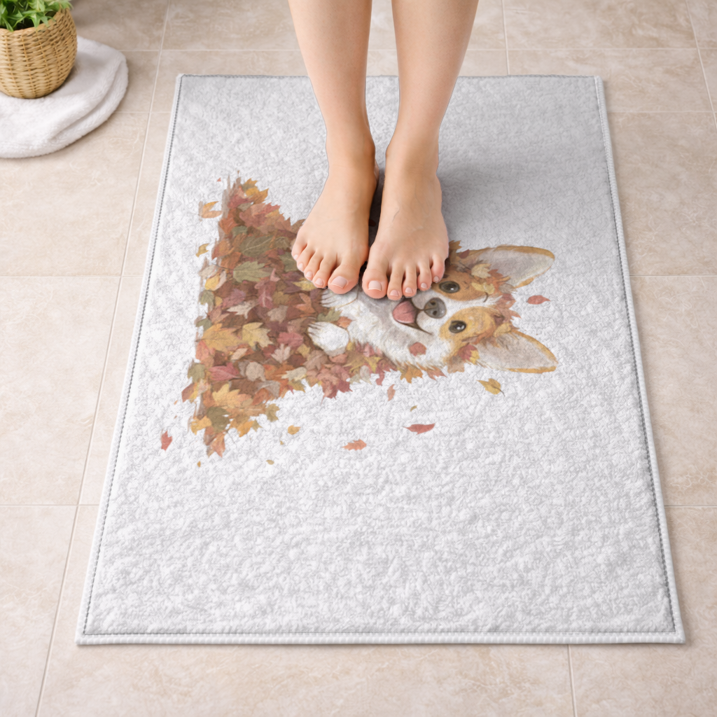 Happy Corgi Puppy in Fall Leaves 