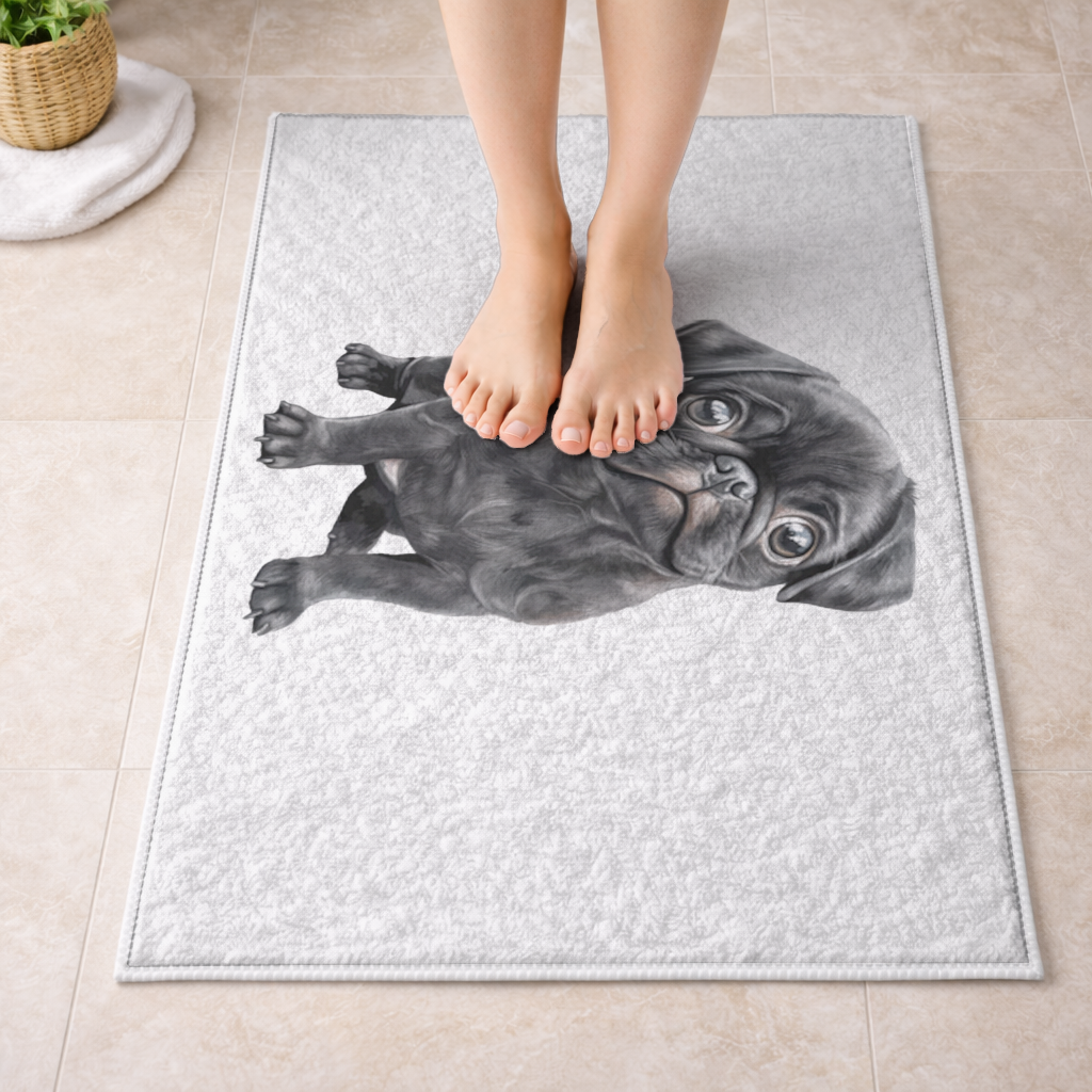 Innocent Black Pug Puppy Bath Mat