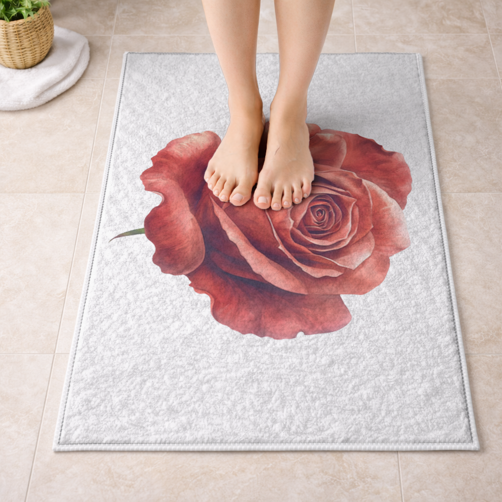 Crimson Red Rose Bath Mat