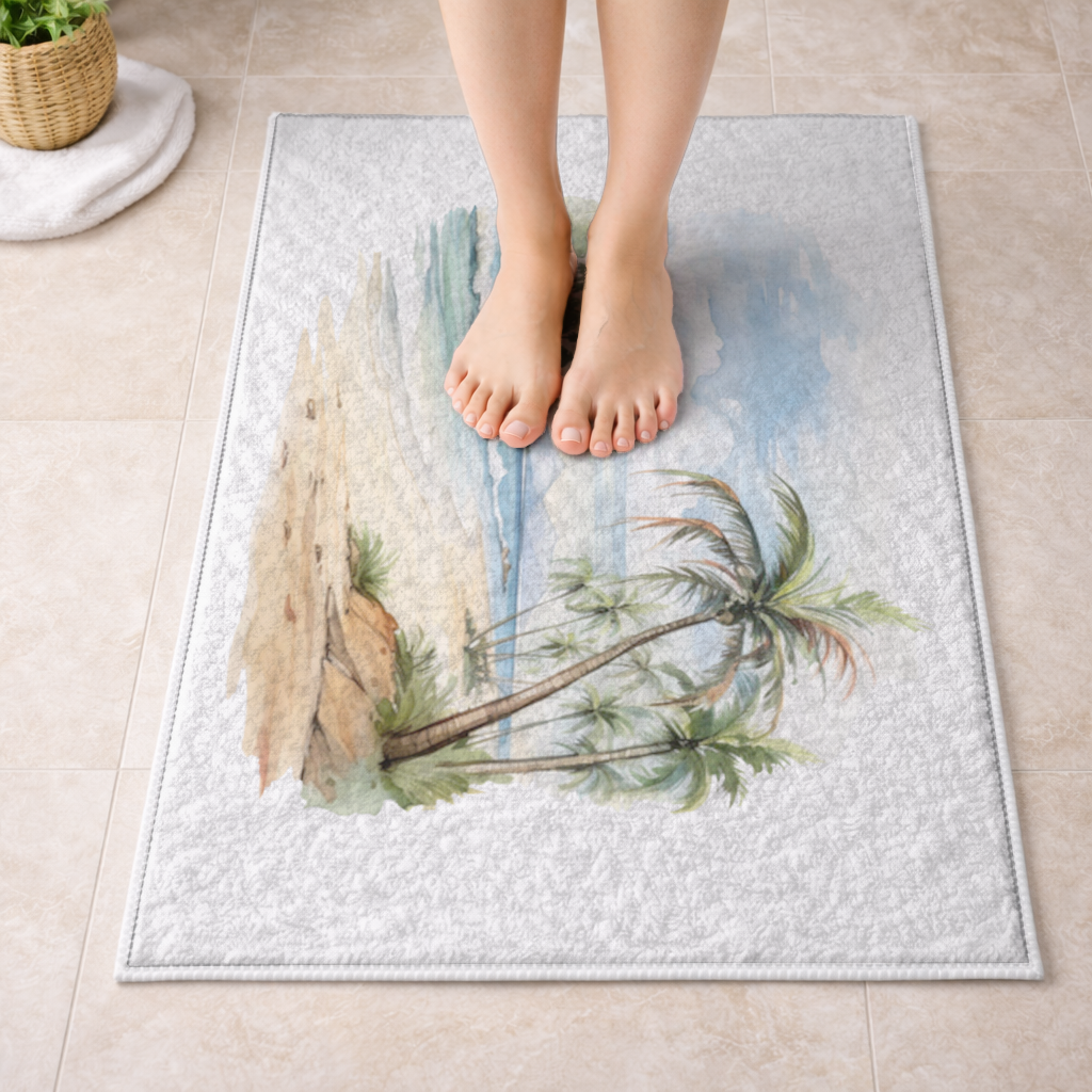 Tropical Palm Tree Beach Bath Mat