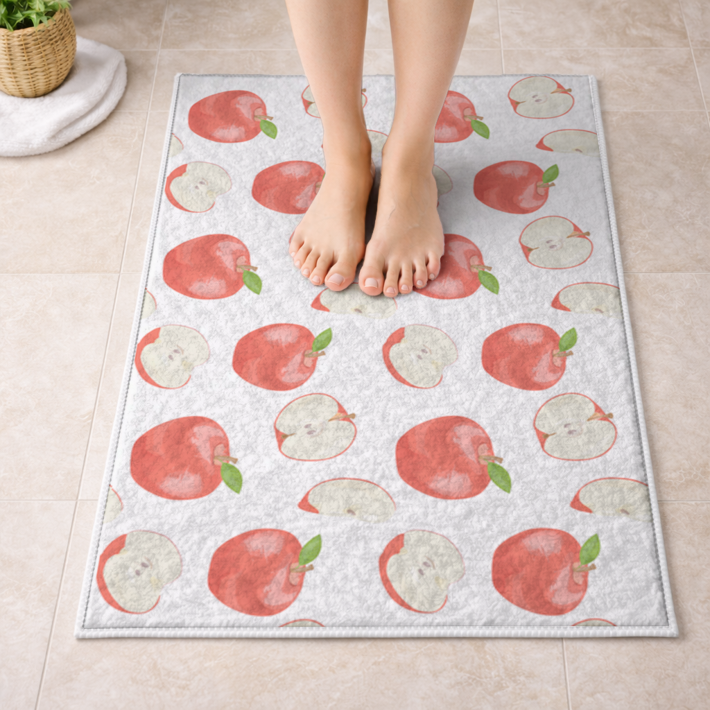 Red Apple Slices Bath Mat