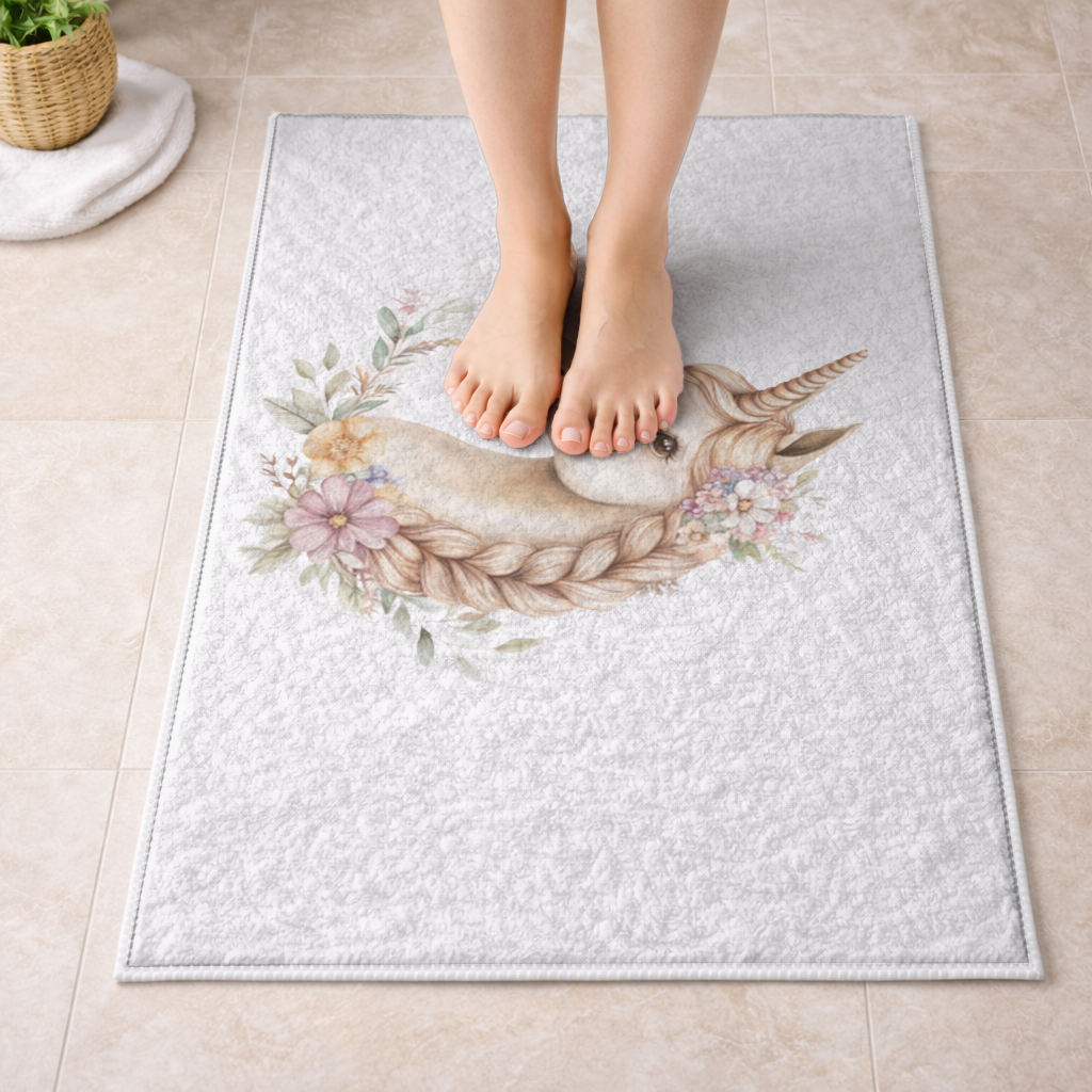Cottagecore Floral Unicorn Bath Mat