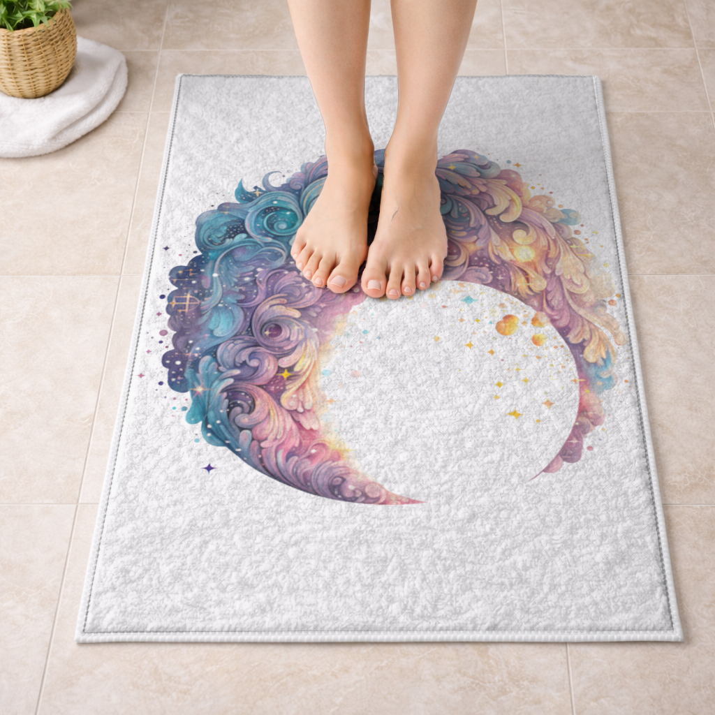 Colorful Swirled Celestial Moon Bath Mat