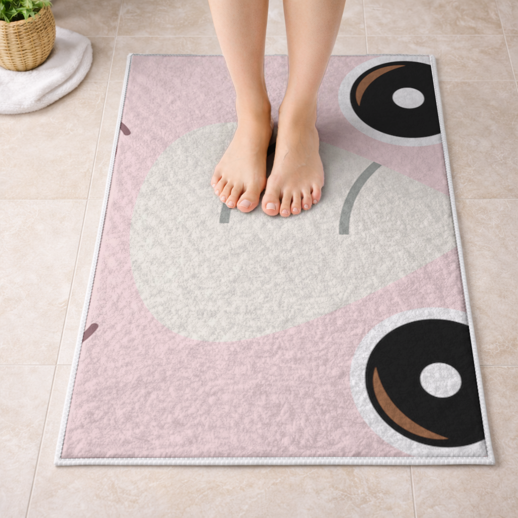 Mavi Ayı Pooli-Pembe Gergedan Gogo yüz deseni Banyo Halısı