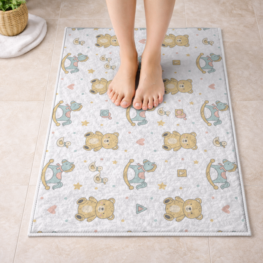 Cute Toy Pattern Kids Background Bath Mat