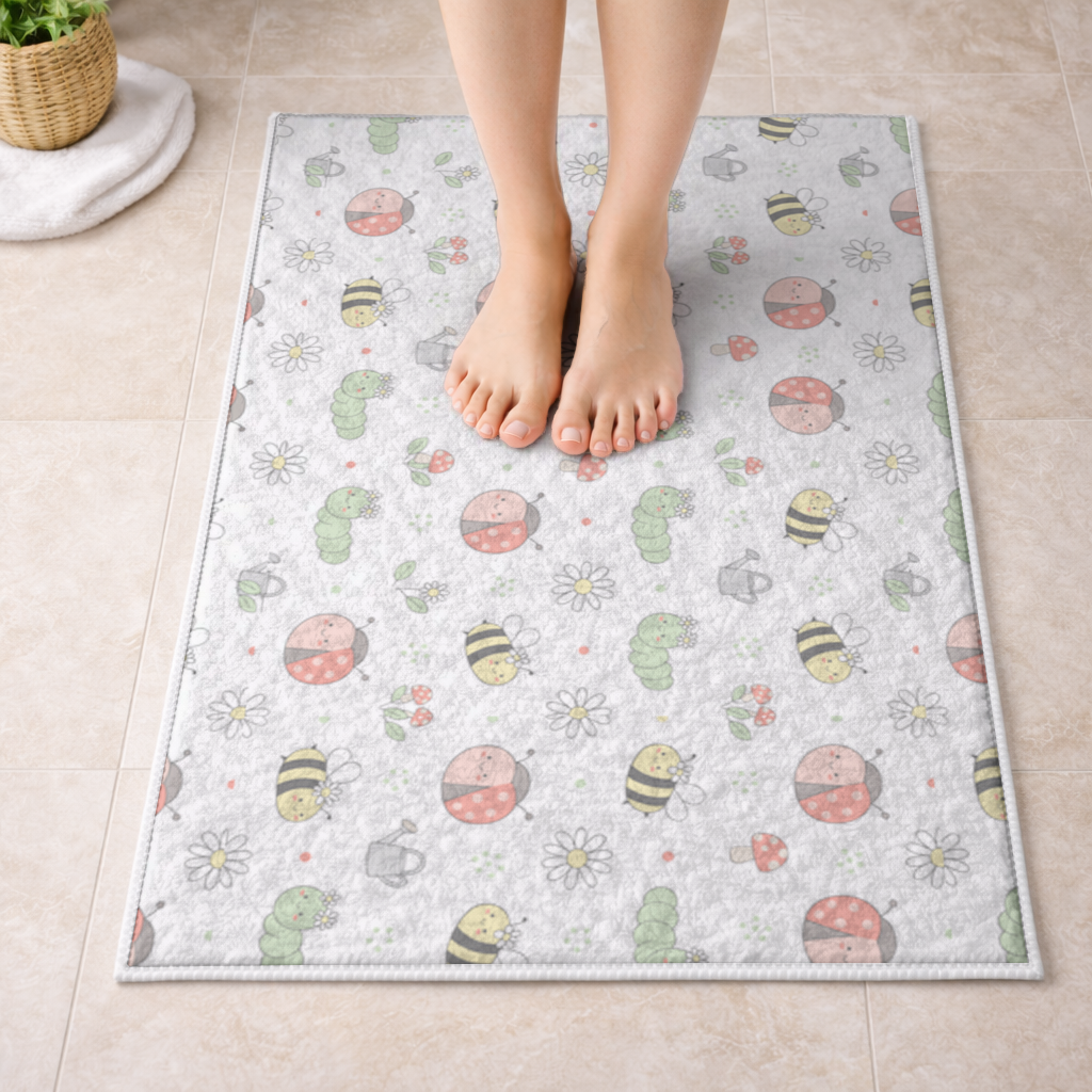 Cute Garden Bugs Pattern Bath Mat