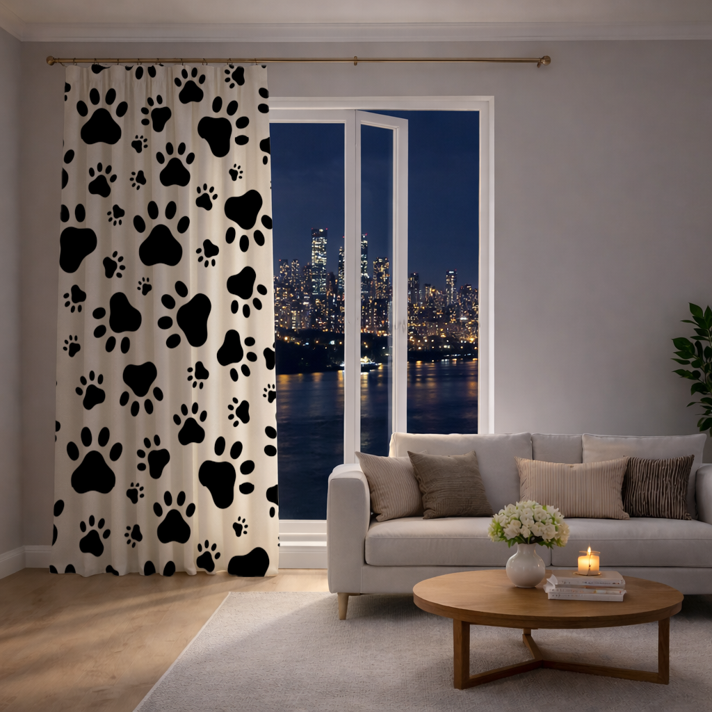 Black and White Paw Pattern Design Drapes