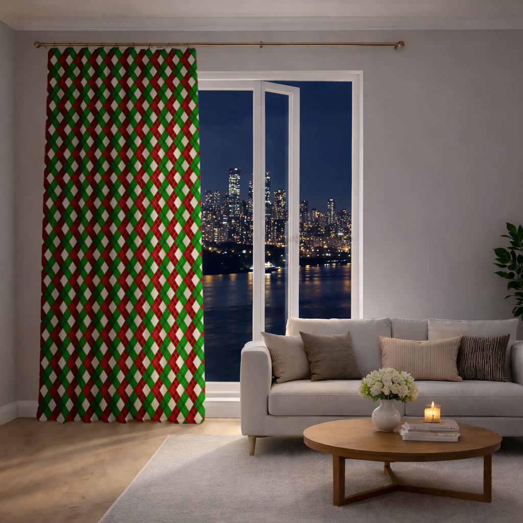 Red Green Argyle Plaid Background Pattern Drapes