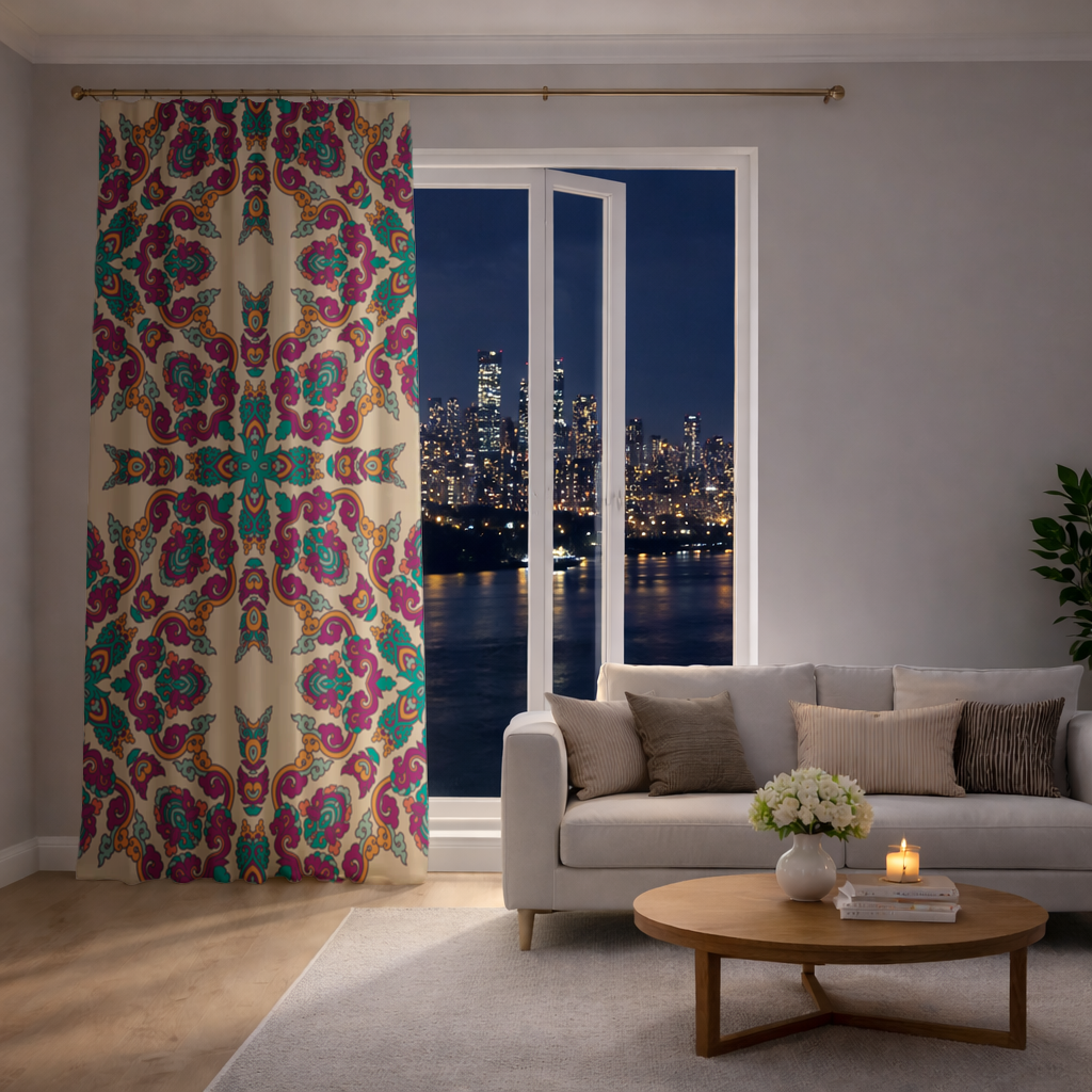 Colorful Oriental Symmetrical Mandala Pattern Drapes