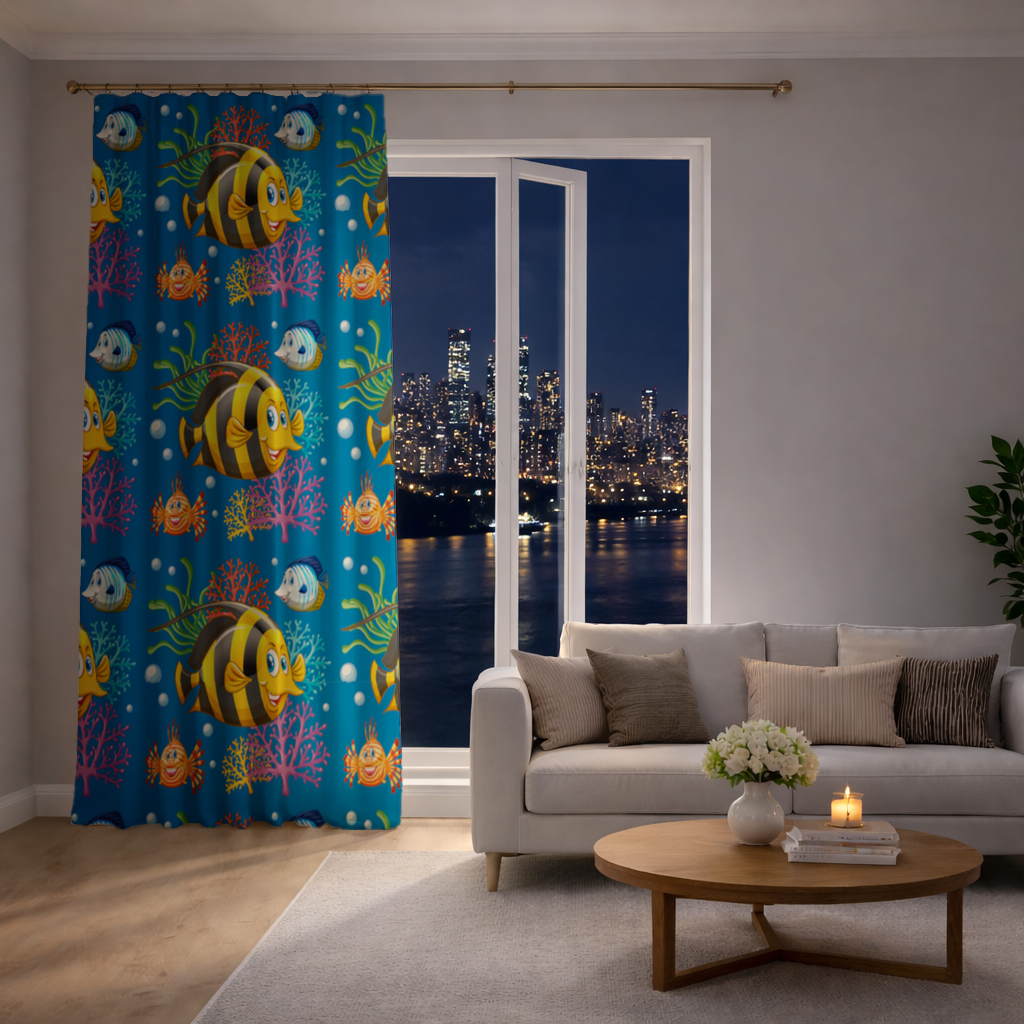 Colorful Tropical Fish and Coral Reef Pattern Drapes